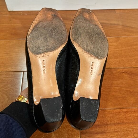 SALVATORE FERRAGAMO Black Suede  and Leather Square Toe Heels Pumps Sz 8 - Picture 7 of 10
